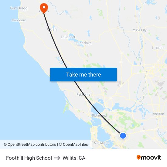Foothill High School to Willits, CA map