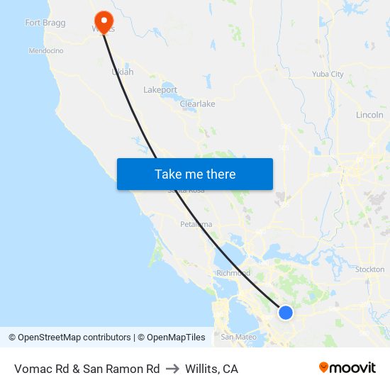 Vomac Rd & San Ramon Rd to Willits, CA map