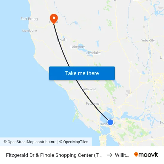 Fitzgerald Dr & Pinole Shopping Center (Target/Applebees) to Willits, CA map