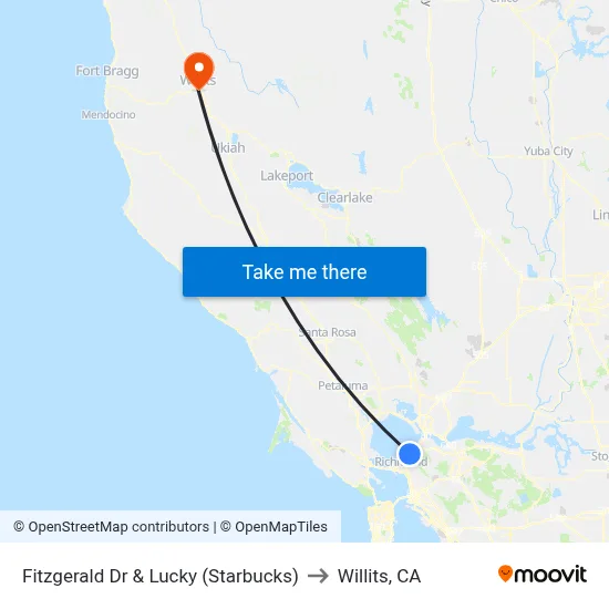 Fitzgerald Dr & Lucky (Starbucks) to Willits, CA map