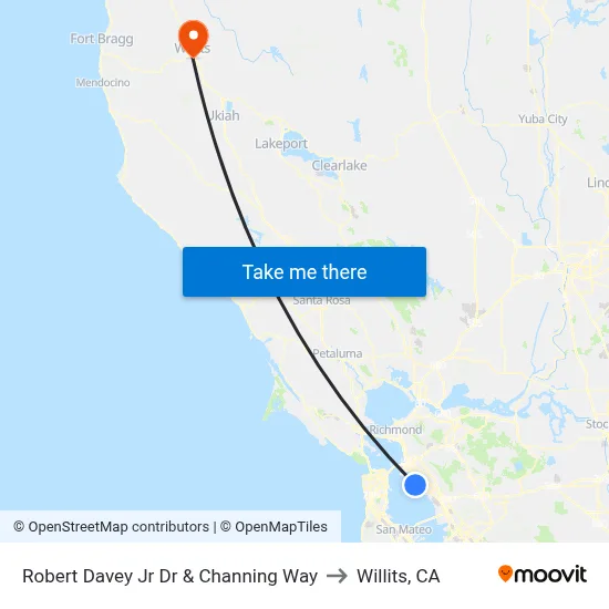 Robert Davey Jr Dr & Channing Way to Willits, CA map