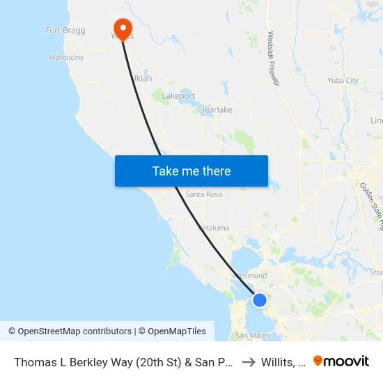 Thomas L Berkley Way (20th St) & San Pablo Av to Willits, CA map