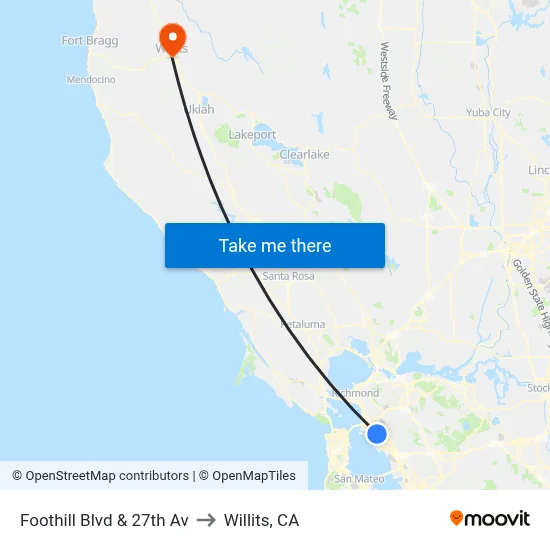 Foothill Blvd & 27th Av to Willits, CA map