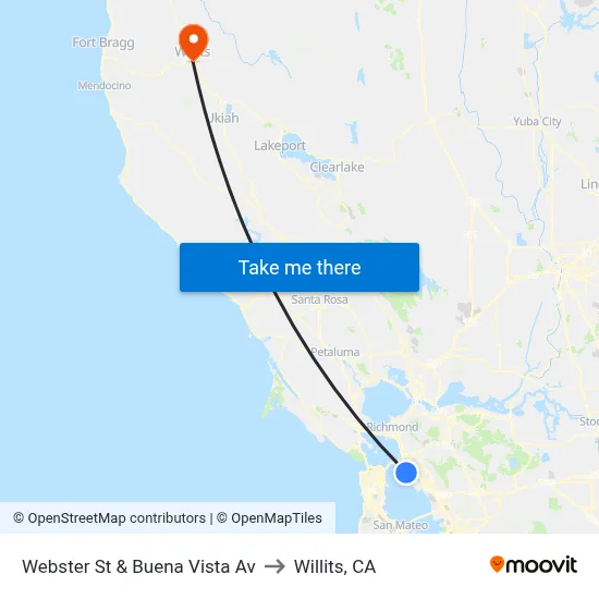 Webster St & Buena Vista Av to Willits, CA map
