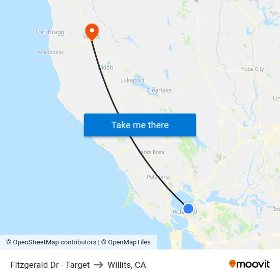 Fitzgerald Dr - Target to Willits, CA map