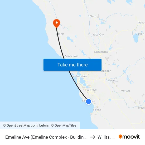 Emeline Ave (Emeline Complex - Building K) to Willits, CA map