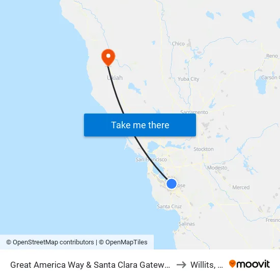 Great America Way & Santa Clara Gateway (W) to Willits, CA map