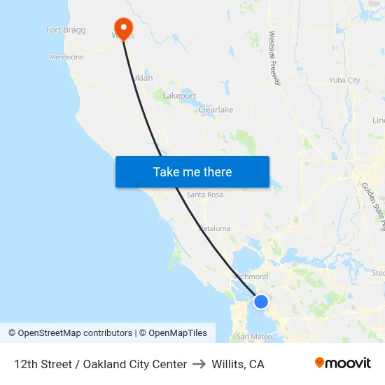 12th Street / Oakland City Center to Willits, CA map