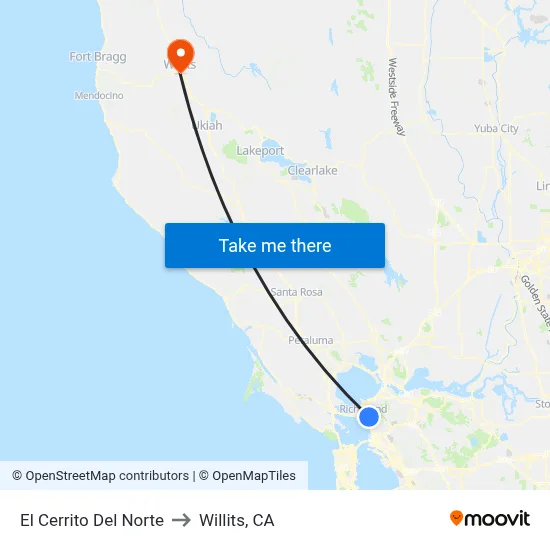 El Cerrito Del Norte to Willits, CA map