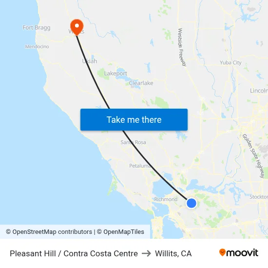 Pleasant Hill / Contra Costa Centre to Willits, CA map