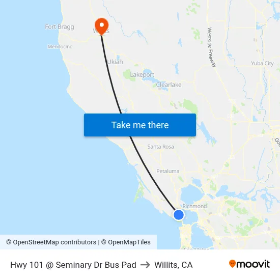 Hwy 101 @ Seminary Dr Bus Pad to Willits, CA map
