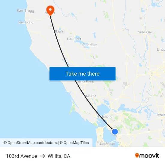103rd Avenue to Willits, CA map