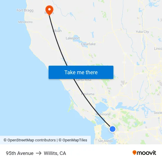 95th Avenue to Willits, CA map
