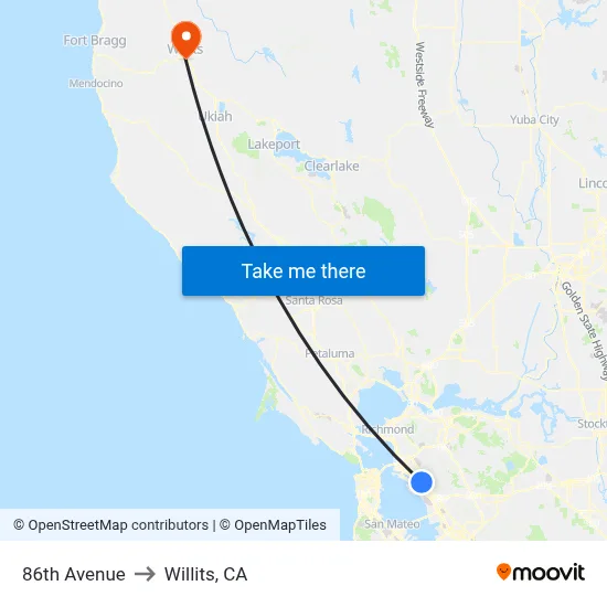 86th Avenue to Willits, CA map