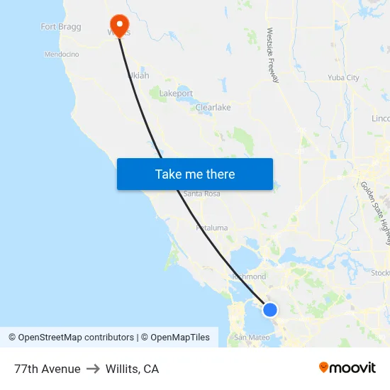 77th Avenue to Willits, CA map