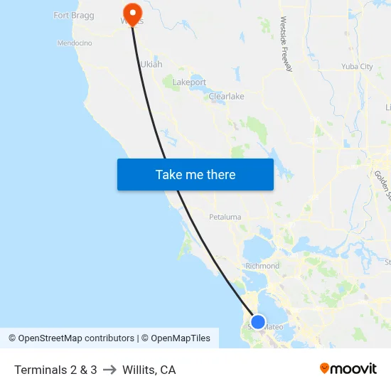 Terminals 2 & 3 to Willits, CA map