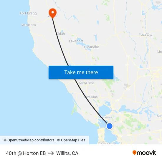 40th @ Horton EB to Willits, CA map