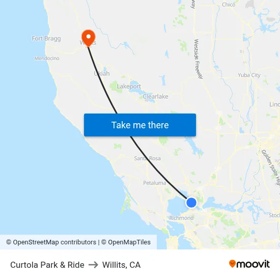 Curtola Park & Ride to Willits, CA map