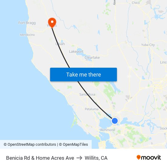 Benicia Rd & Home Acres Ave to Willits, CA map