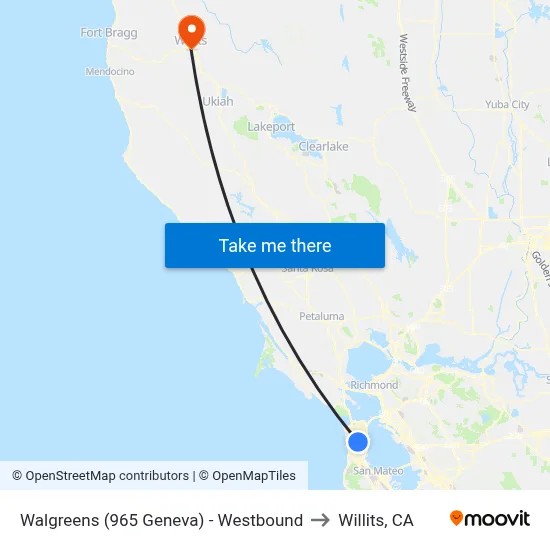Walgreens (965 Geneva) - Westbound to Willits, CA map