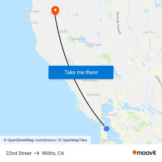 22nd Street to Willits, CA map
