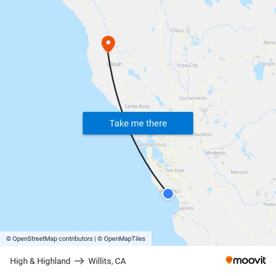 High & Highland to Willits, CA map