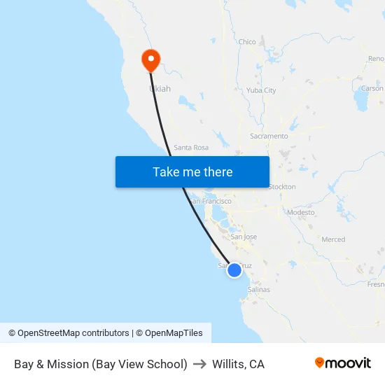 Bay & Mission (Bay View School) to Willits, CA map