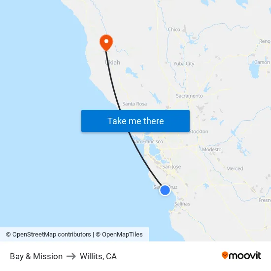 Bay & Mission to Willits, CA map