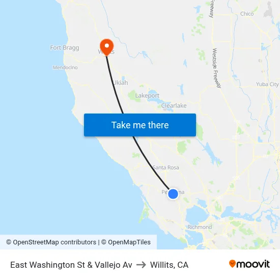 East Washington St & Vallejo Av to Willits, CA map