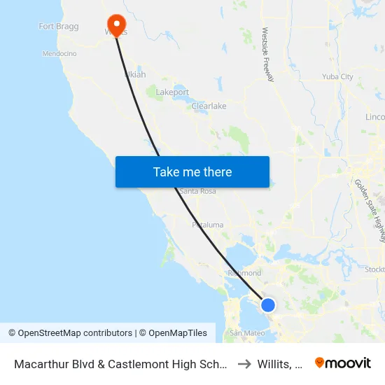Macarthur Blvd & Castlemont High School to Willits, CA map