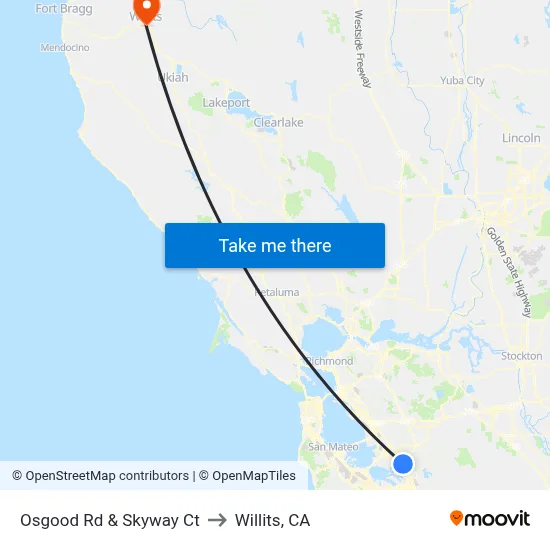 Osgood Rd & Skyway Ct to Willits, CA map