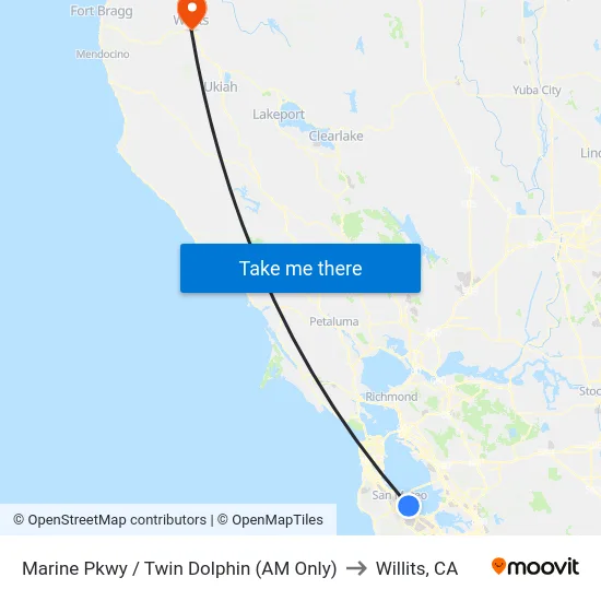 Marine Pkwy / Twin Dolphin (AM Only) to Willits, CA map