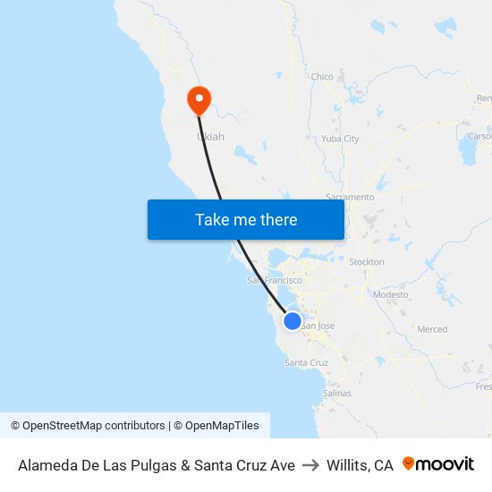 Alameda De Las Pulgas & Santa Cruz Ave to Willits, CA map