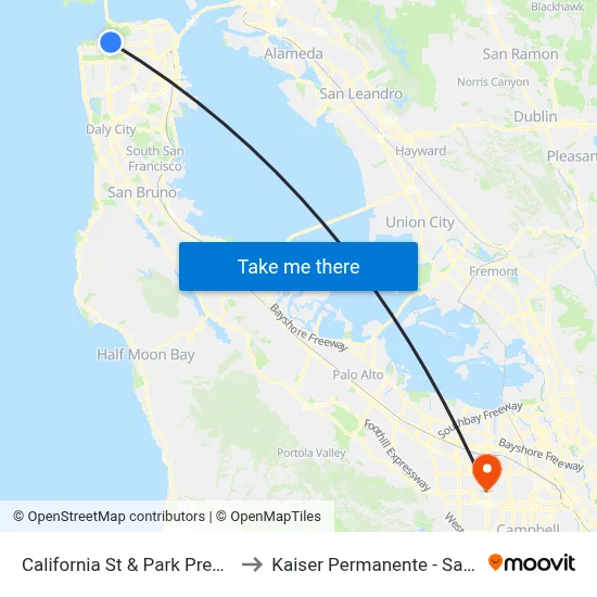 California St & Park Presidio Blvd to Kaiser Permanente - Santa Clara map