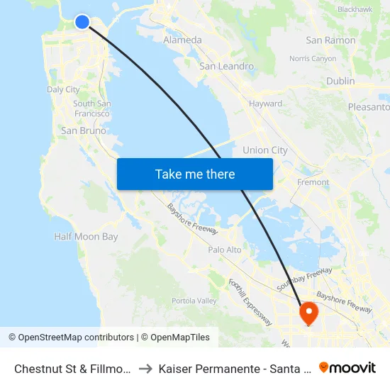 Chestnut St & Fillmore St to Kaiser Permanente - Santa Clara map