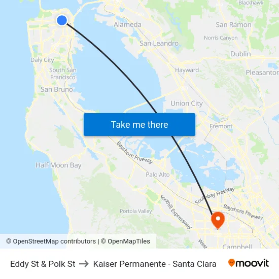 Eddy St & Polk St to Kaiser Permanente - Santa Clara map
