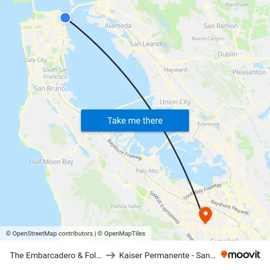 The Embarcadero & Folsom St to Kaiser Permanente - Santa Clara map