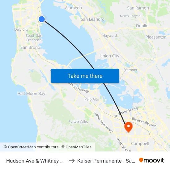 Hudson Ave & Whitney Young Cir to Kaiser Permanente - Santa Clara map