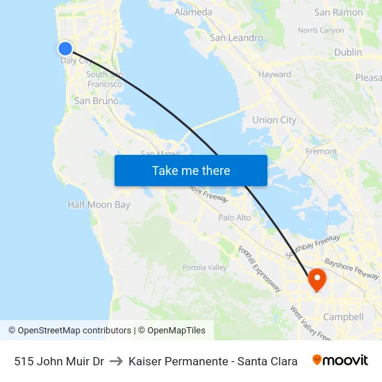 515 John Muir Dr to Kaiser Permanente - Santa Clara map