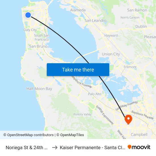 Noriega St & 24th Ave to Kaiser Permanente - Santa Clara map