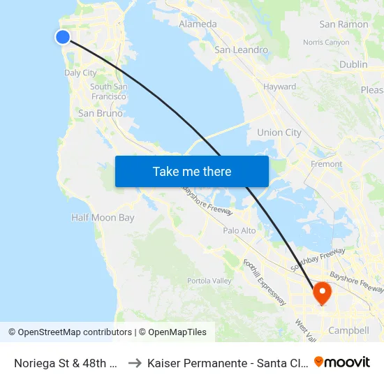 Noriega St & 48th Ave to Kaiser Permanente - Santa Clara map