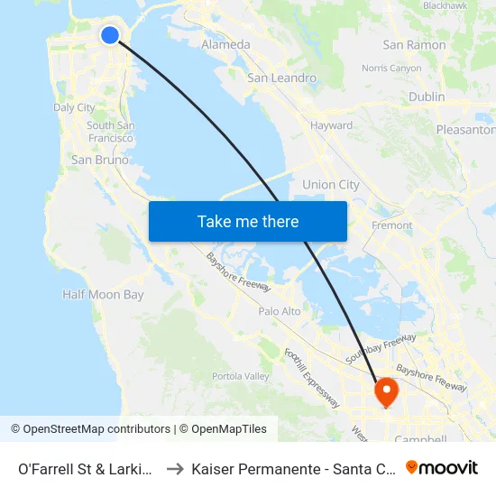 O'Farrell St & Larkin St to Kaiser Permanente - Santa Clara map