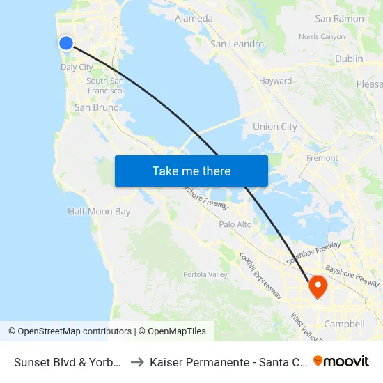 Sunset Blvd & Yorba St to Kaiser Permanente - Santa Clara map