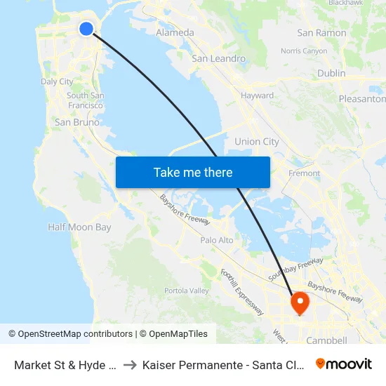 Market St & Hyde St to Kaiser Permanente - Santa Clara map