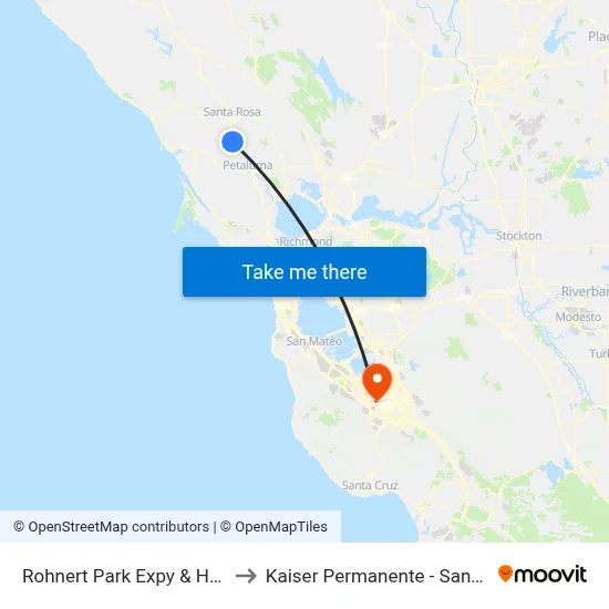 Rohnert Park Expy & Hwy 101 to Kaiser Permanente - Santa Clara map