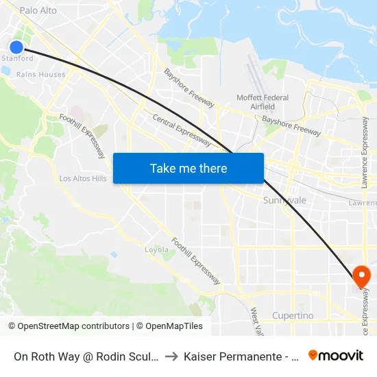 On Roth Way @ Rodin Sculpture Garden to Kaiser Permanente - Santa Clara map