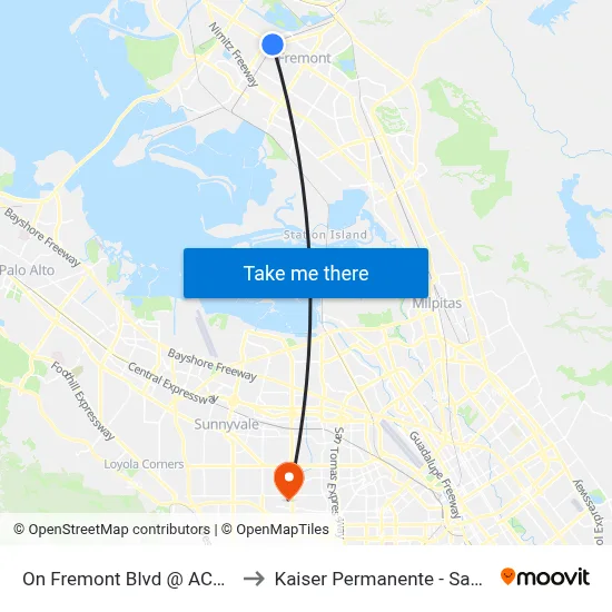 On Fremont Blvd @ ACE Station to Kaiser Permanente - Santa Clara map