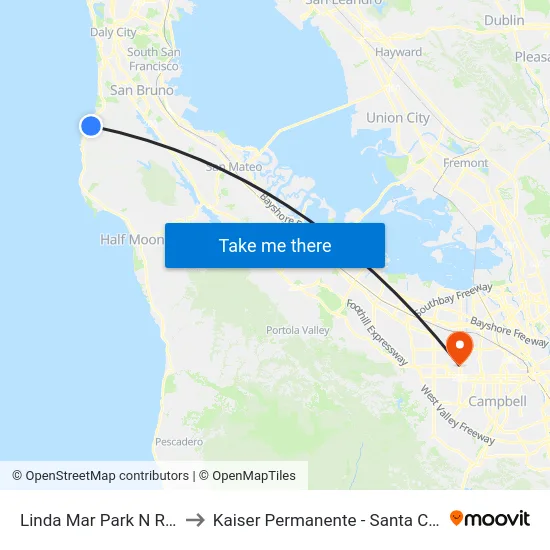 Linda Mar Park N Ride to Kaiser Permanente - Santa Clara map