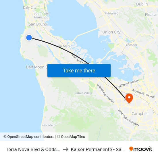 Terra Nova Blvd & Oddstad Blvd to Kaiser Permanente - Santa Clara map