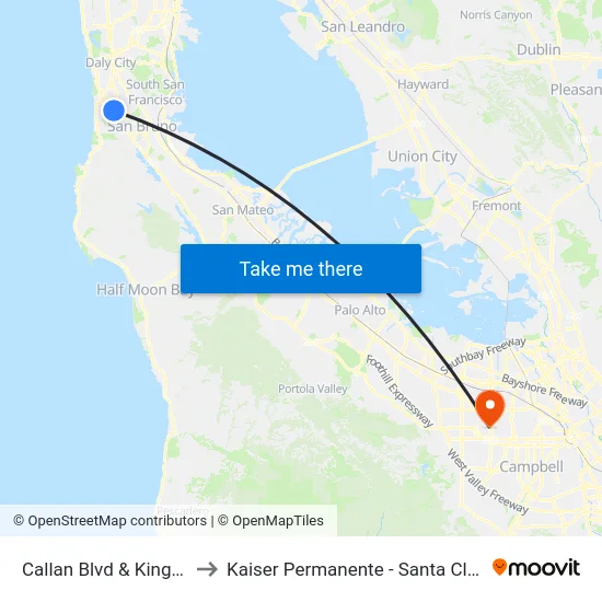 Callan Blvd & King Dr to Kaiser Permanente - Santa Clara map